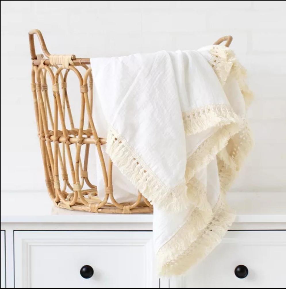 Fringe Swaddle White